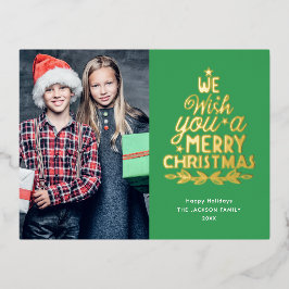 Vrolijk kerstfeest 2 foto's goud folie feestdagen briefkaart