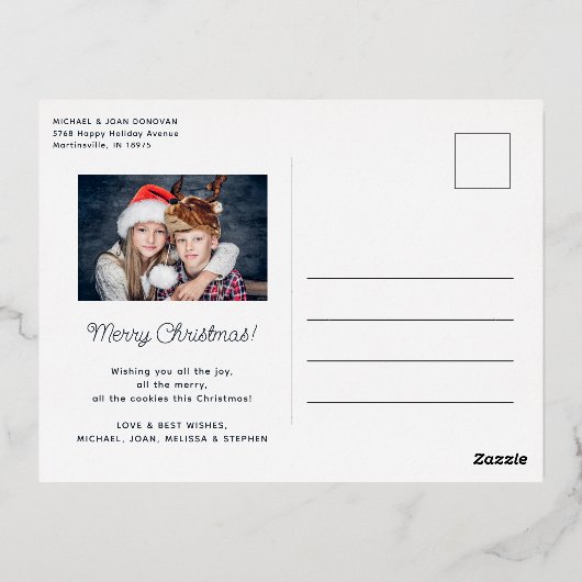 Vrolijk kerstfeest 2 foto's goud folie feestdagen briefkaart (Achterkant)