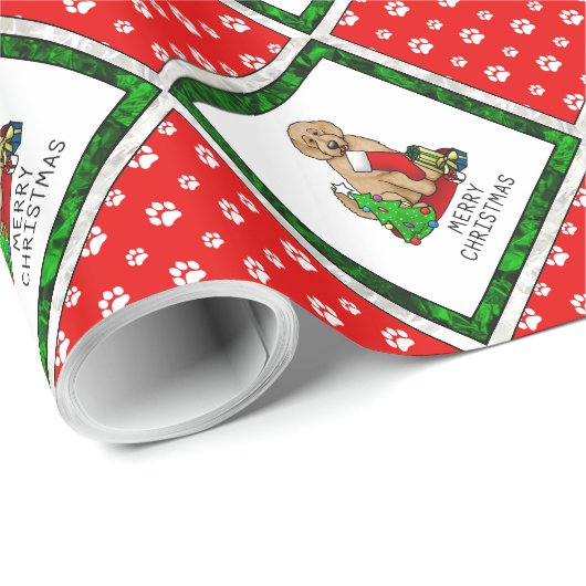 Vrolijk kerstfeest 2 Goldendoedel (gouden rood) Cadeaupapier (Rol Hoek)