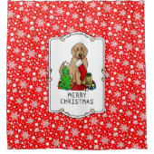 Vrolijk kerstfeest 2 Goldendoedel (gouden rood) Douchegordijn (Voorkant)