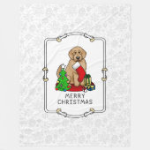 Vrolijk kerstfeest 2 Goldendoedel (gouden rood) Fleece Deken (Voorkant)