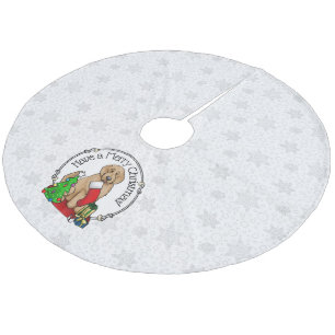 Vrolijk kerstfeest 2 Goldendoedel (gouden rood) Fleece Kerstboom Rok