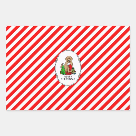 Vrolijk kerstfeest 2 Goldendoedel (gouden rood) Inpakpapier Vel (Voorkant 2)