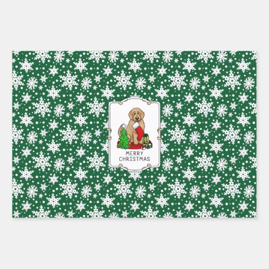 Vrolijk kerstfeest 2 Goldendoedel (gouden rood) Inpakpapier Vel (Voorkant)