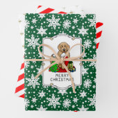 Vrolijk kerstfeest 2 Goldendoedel (gouden rood) Inpakpapier Vel (In situ)