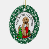 Vrolijk kerstfeest 2 Goldendoedel (gouden rood) Keramisch Ornament (Rechts)