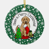 Vrolijk kerstfeest 2 Goldendoedel (gouden rood) Keramisch Ornament (Voorkant)