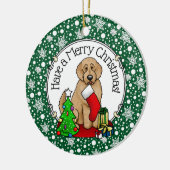 Vrolijk kerstfeest 2 Goldendoedel (gouden rood) Keramisch Ornament (Links)