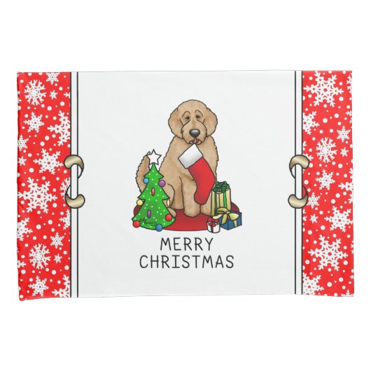 Vrolijk kerstfeest 2 Goldendoedel (gouden rood) Kussensloop (Voorkant-Rechts)