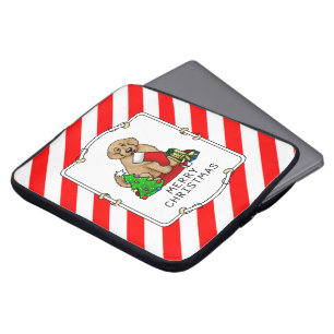 Vrolijk kerstfeest 2 Goldendoedel (gouden rood) Laptop Sleeve