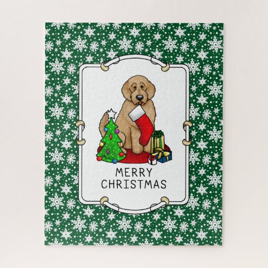 Vrolijk kerstfeest 2 Goldendoedel (gouden rood) Legpuzzel (Verticaal)