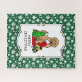 Vrolijk kerstfeest 2 Goldendoedel (gouden rood) Legpuzzel (Horizontaal)