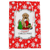 Vrolijk kerstfeest 2 Goldendoedel (gouden rood) Medium Cadeauzakje (Voorkant)