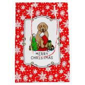 Vrolijk kerstfeest 2 Goldendoedel (gouden rood) Medium Cadeauzakje (Achterkant)