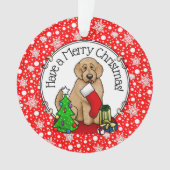 Vrolijk kerstfeest 2 Goldendoedel (gouden rood) Ornament (voorkant)