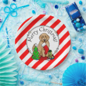 Vrolijk kerstfeest 2 Goldendoedel (gouden rood) Papieren Bordje (Feest)