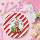 Vrolijk kerstfeest 2 Goldendoedel (gouden rood) Papieren Bordje (Feest)