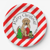 Vrolijk kerstfeest 2 Goldendoedel (gouden rood) Papieren Bordje (Voorkant)