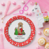 Vrolijk kerstfeest 2 Goldendoedel (gouden rood) Papieren Bordje (Feest)