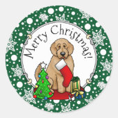 Vrolijk kerstfeest 2 Goldendoedel (gouden rood) Ronde Sticker (Voorkant)