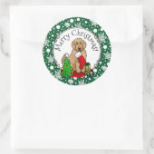 Vrolijk kerstfeest 2 Goldendoedel (gouden rood) Ronde Sticker (Tas)