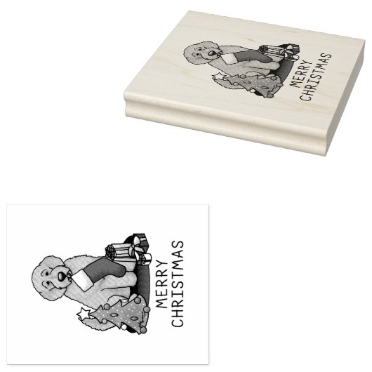 Vrolijk kerstfeest 2 Goldendoedel (gouden rood) Rubberstempel (Gestempeld)