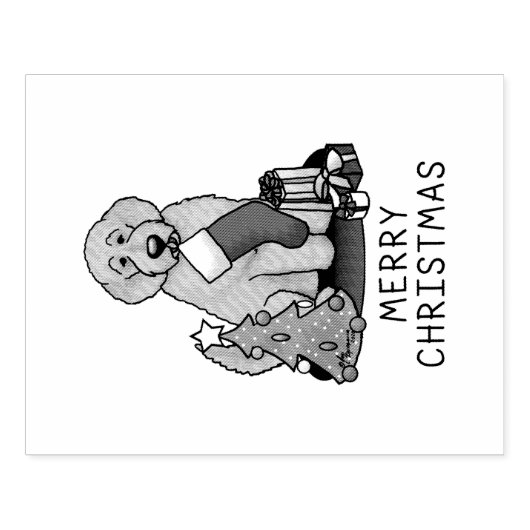 Vrolijk kerstfeest 2 Goldendoedel (gouden rood) Rubberstempel (Afrduk)