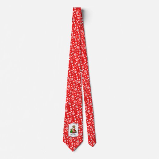 Vrolijk kerstfeest 2 Goldendoedel (gouden rood) Stropdas (Voorkant)
