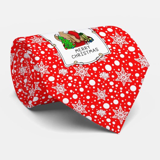 Vrolijk kerstfeest 2 Goldendoedel (gouden rood) Stropdas (Opgerold)