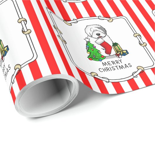 Vrolijk kerstfeest 2 Oude Engelse Sheepdog Grey 1 Cadeaupapier (Rol Hoek)