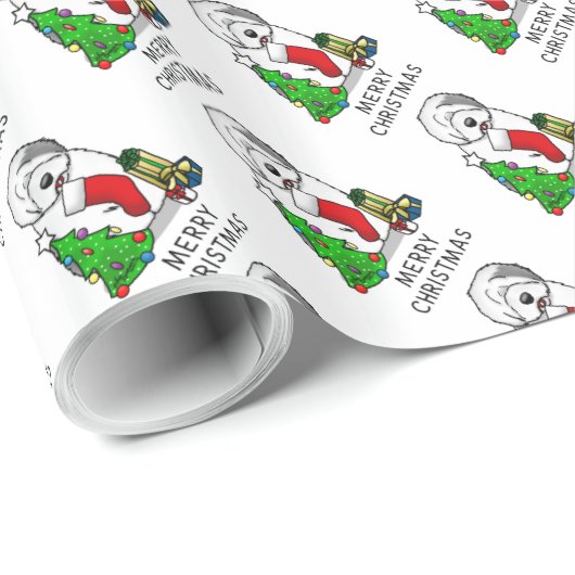 Vrolijk kerstfeest 2 Oude Engelse Sheepdog Grey 1 Cadeaupapier (Rol Hoek)