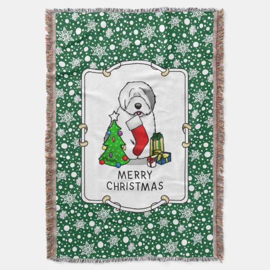 Vrolijk kerstfeest 2 Oude Engelse Sheepdog Grey 1 Deken (Voorkant Verticaal)