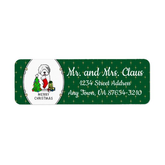 Vrolijk kerstfeest 2 Oude Engelse Sheepdog Grey 1 Etiket (Voorkant)