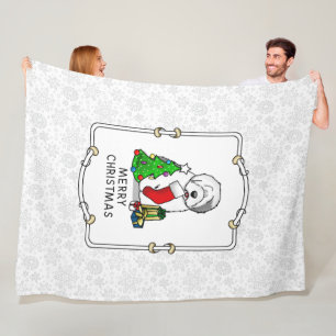 Vrolijk kerstfeest 2 Oude Engelse Sheepdog Grey 1 Fleece Deken