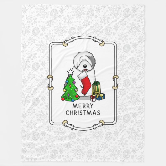 Vrolijk kerstfeest 2 Oude Engelse Sheepdog Grey 1 Fleece Deken (Voorkant)