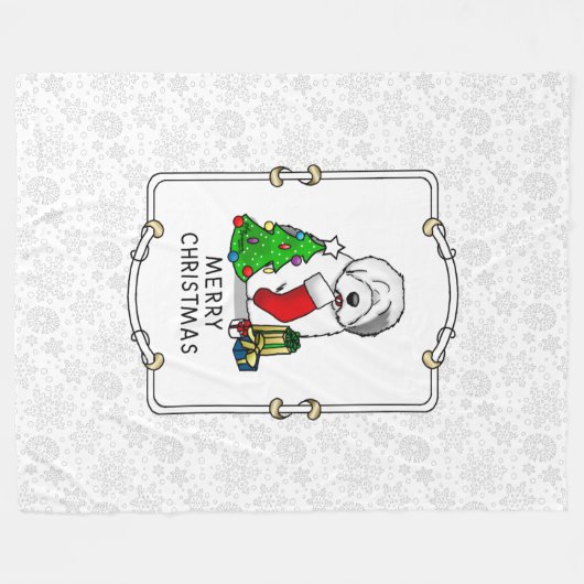 Vrolijk kerstfeest 2 Oude Engelse Sheepdog Grey 1 Fleece Deken (Voorkant (Horizontaal))
