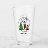 Vrolijk kerstfeest 2 Oude Engelse Sheepdog Grey 1 Glas (Voorkant)