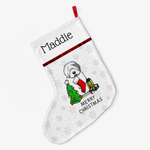 Vrolijk kerstfeest 2 Oude Engelse Sheepdog Grey 1 Grote Kerstsok