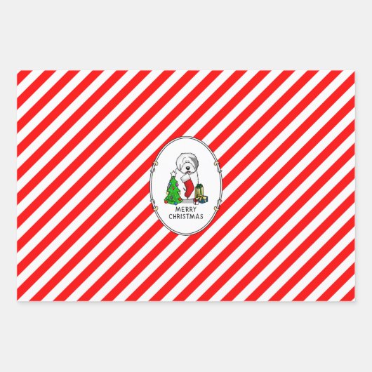 Vrolijk kerstfeest 2 Oude Engelse Sheepdog Grey 1 Inpakpapier Vel (Voorkant 2)