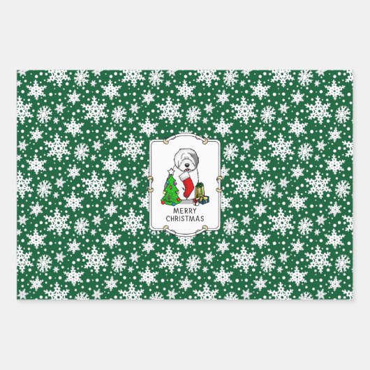 Vrolijk kerstfeest 2 Oude Engelse Sheepdog Grey 1 Inpakpapier Vel (Voorkant)