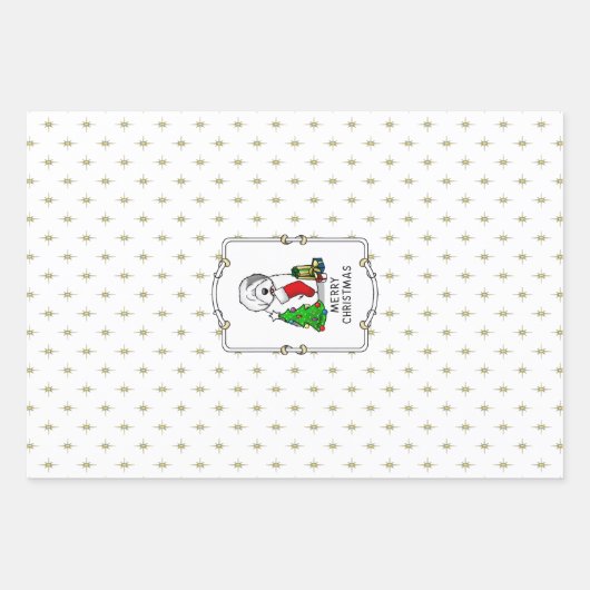 Vrolijk kerstfeest 2 Oude Engelse Sheepdog Grey 1 Inpakpapier Vel (Voorkant 3)
