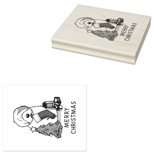 Vrolijk kerstfeest 2 Oude Engelse Sheepdog Grey 1 Rubberstempel (Gestempeld)