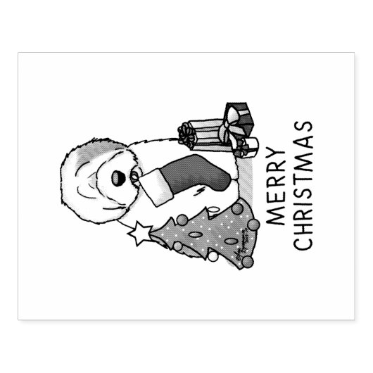 Vrolijk kerstfeest 2 Oude Engelse Sheepdog Grey 1 Rubberstempel (Afrduk)