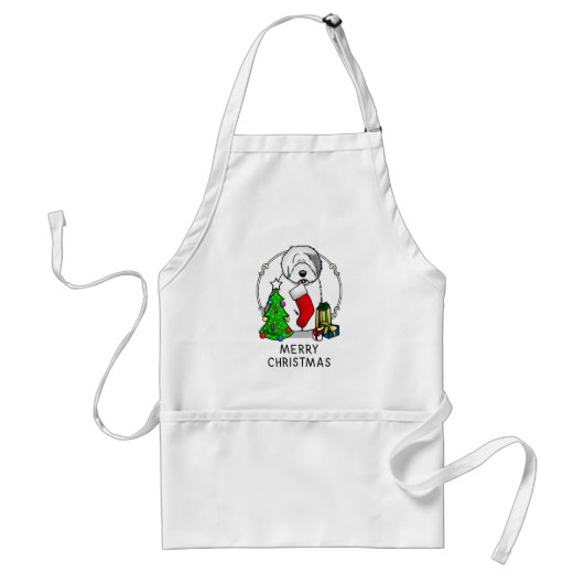Vrolijk kerstfeest 2 Oude Engelse Sheepdog Grey 1 Standaard Schort (Voorkant)