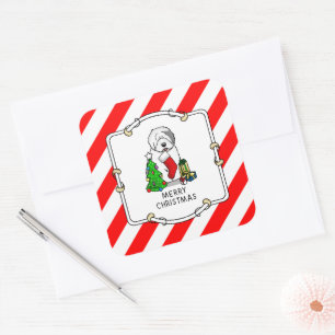 Vrolijk kerstfeest 2 Oude Engelse Sheepdog Grey 1 Vierkante Sticker