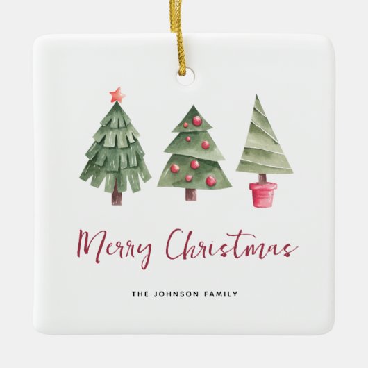 Vrolijk kerstfeest, 3 boom keramisch ornament (Voorkant)