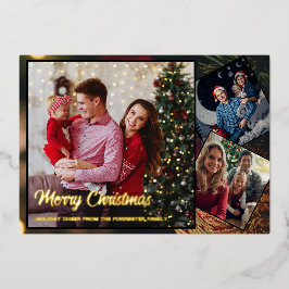 Vrolijk Kerstfeest 3 familie foto's Folie Feestdagenkaart