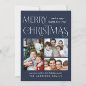 Vrolijk Kerstfeest 3 Foto Blauw Feestdagenkaart (Voorkant)