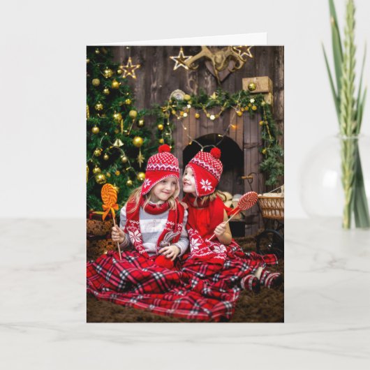 Vrolijk kerstfeest 3 Foto Candy Cane Red Theme Hol Feestdagen Kaart (Voorkant)