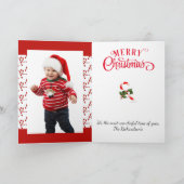 Vrolijk kerstfeest 3 Foto Candy Cane Red Theme Hol Feestdagen Kaart (Binnen)
